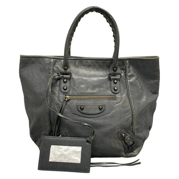 Auth BALENCIAGA The Sunday Small Tote 228750 Dark Gray Leather Tote Bag - Picture 1 of 16